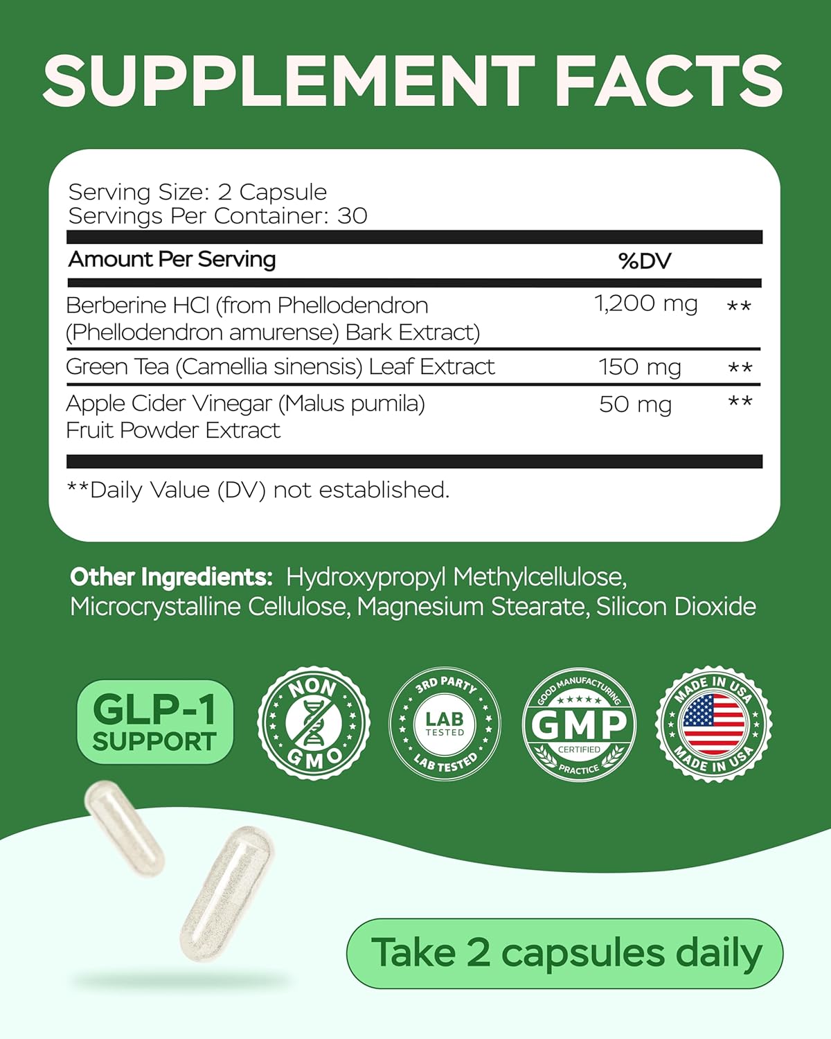 Berberine HCL Supplement - 60 Capsules