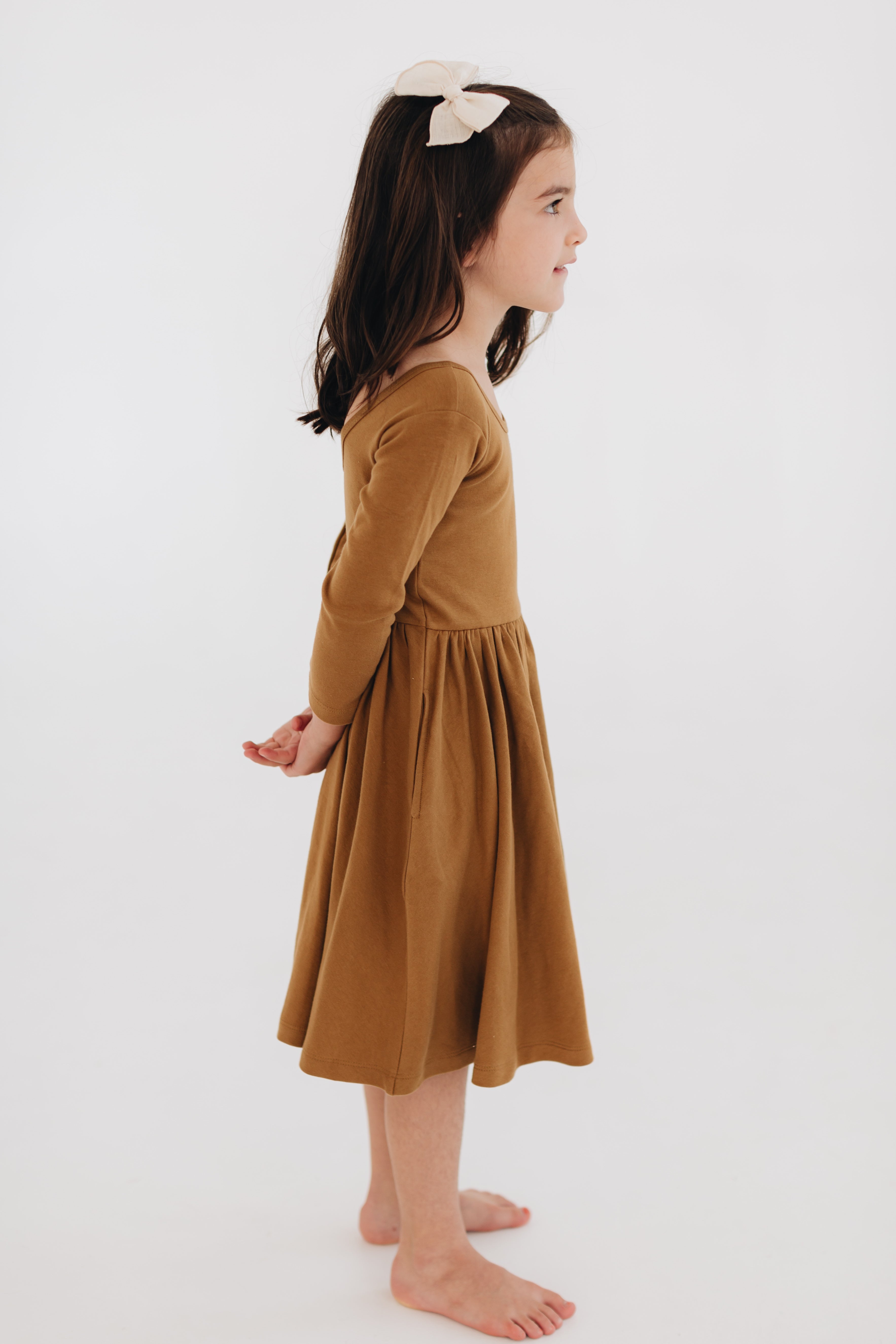 3/4 Sleeve Twirl Dress in Burro Brown