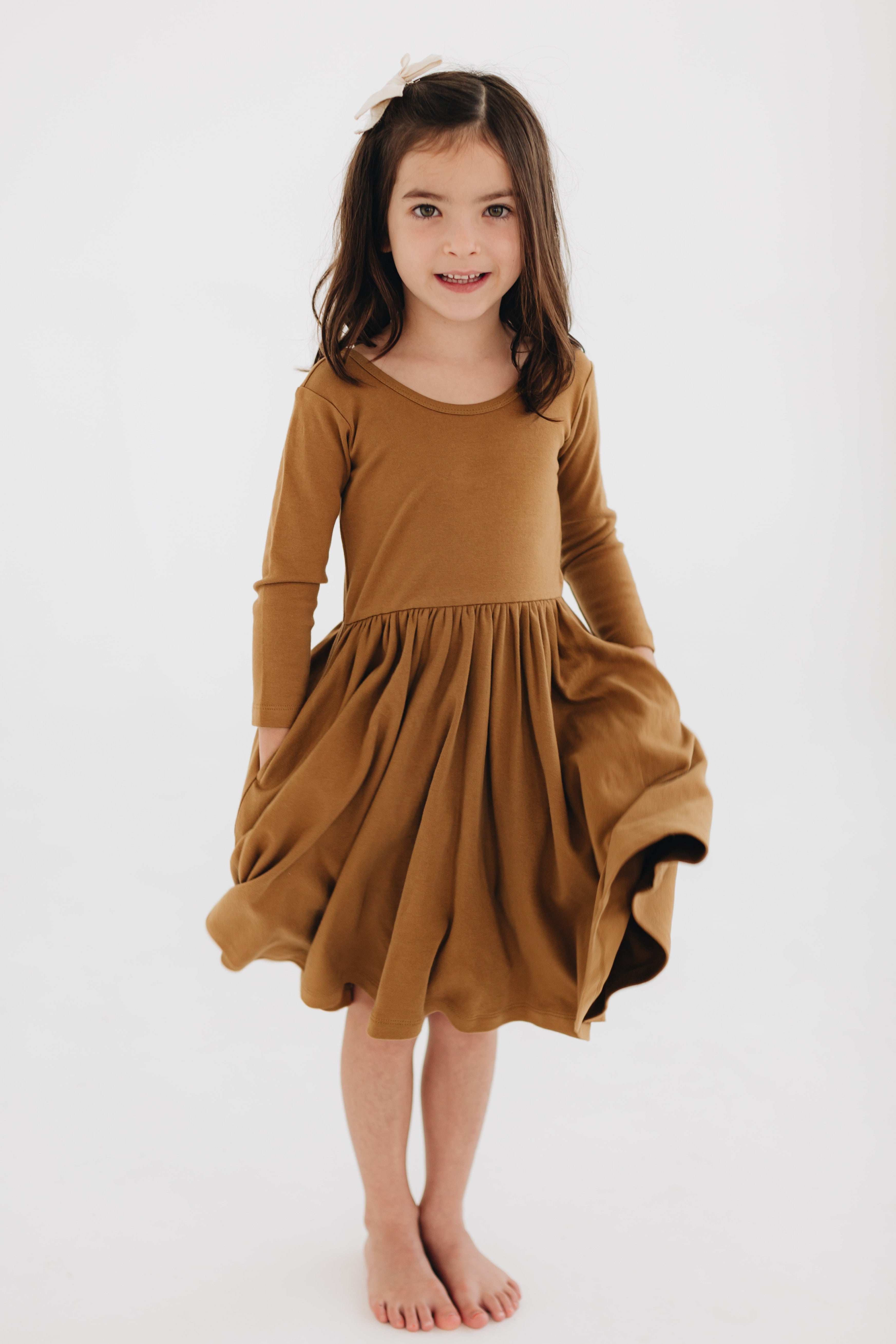 3/4 Sleeve Twirl Dress in Burro Brown