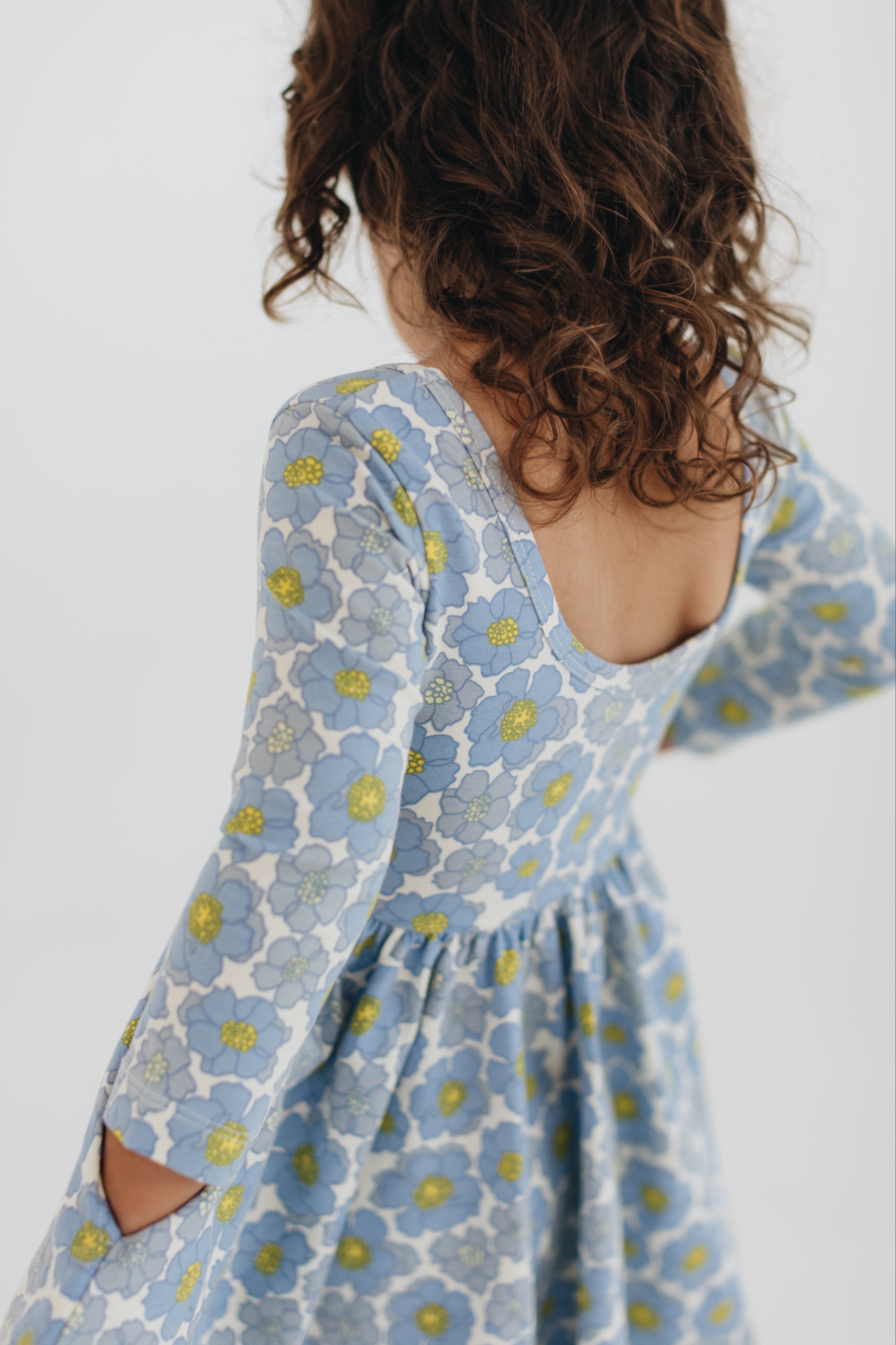 3/4 Sleeve Twirl Dress in Periwinkle Meadow