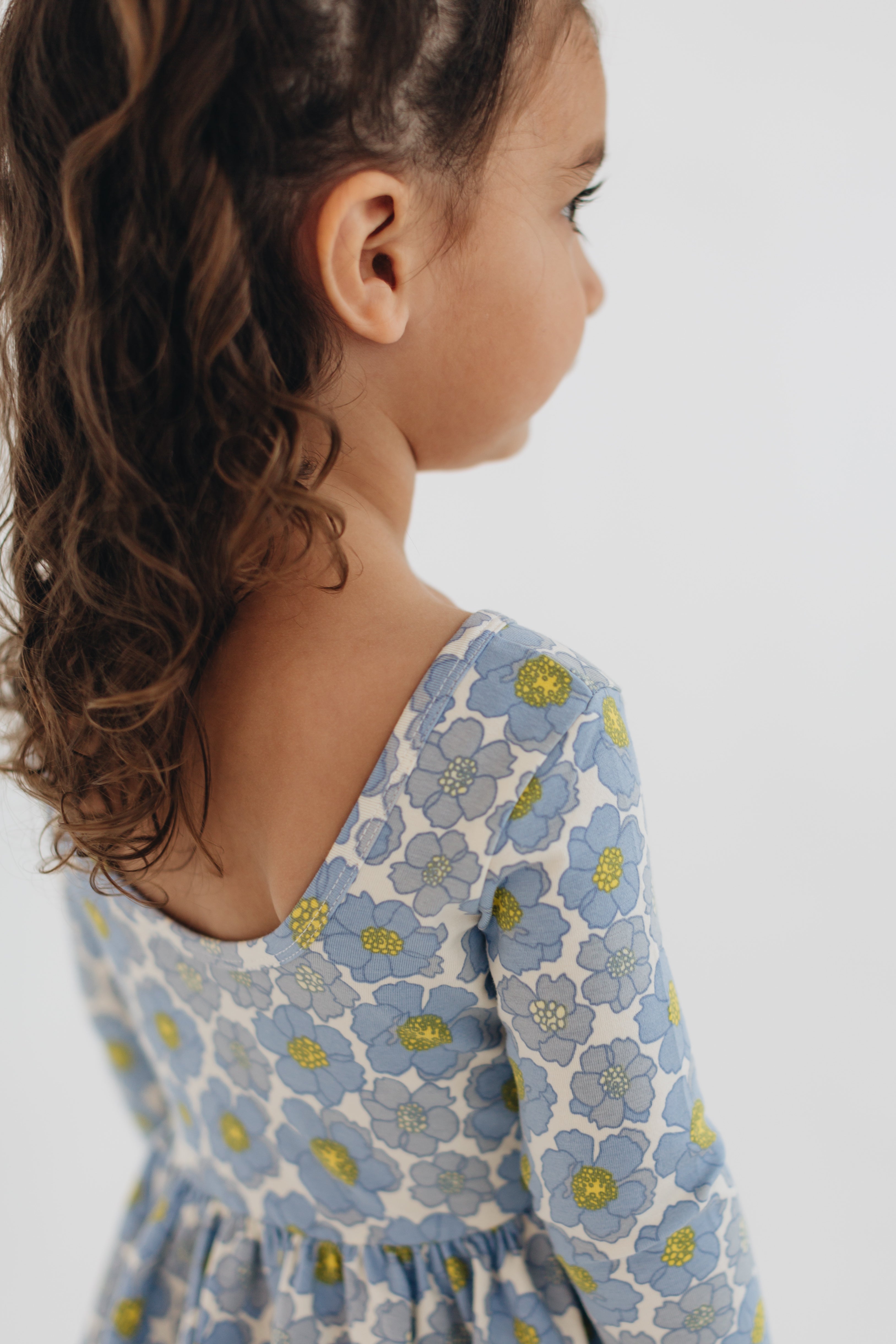 3/4 Sleeve Twirl Dress in Periwinkle Meadow