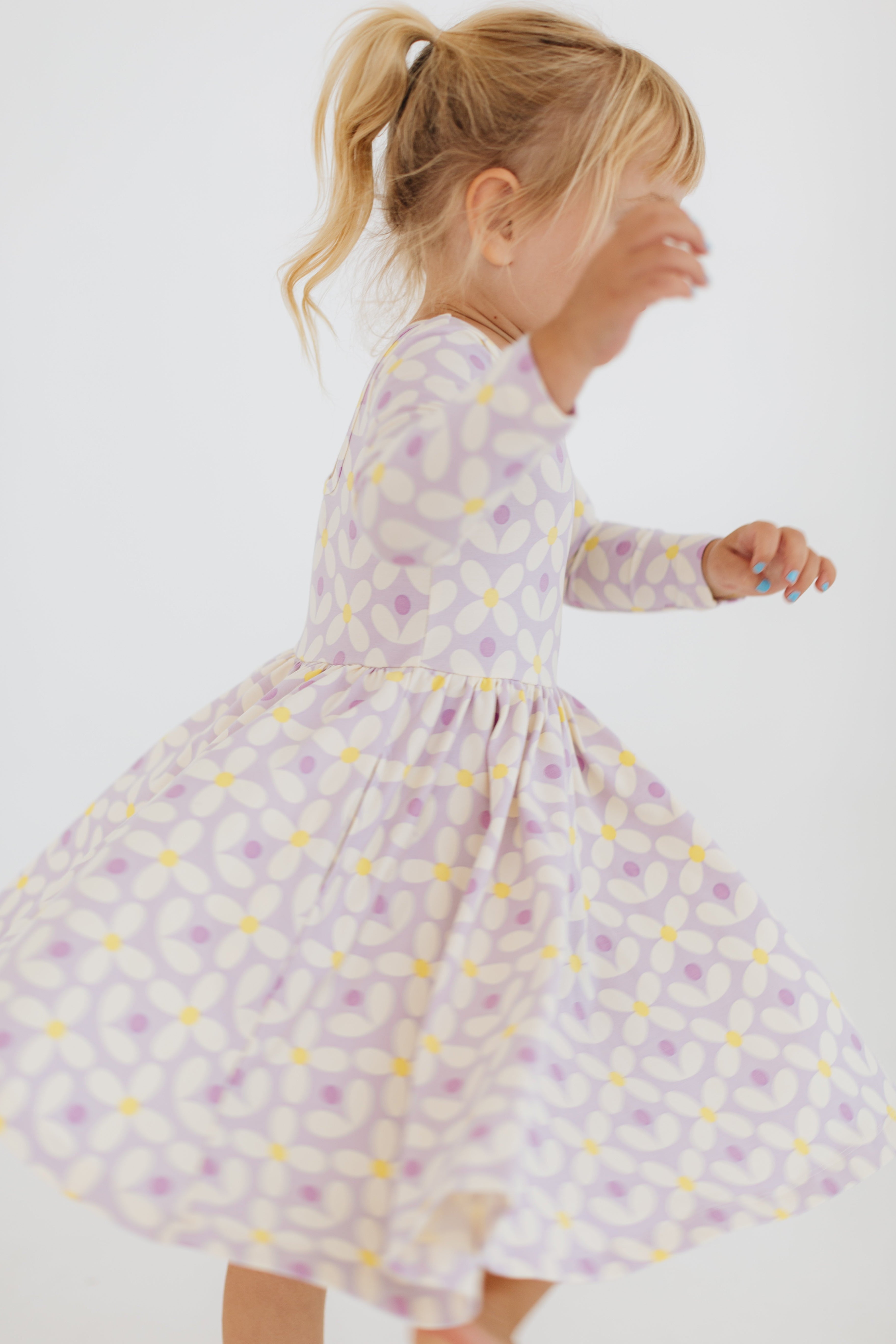 3/4 Sleeve Twirl Dress in Pale Purple Petals