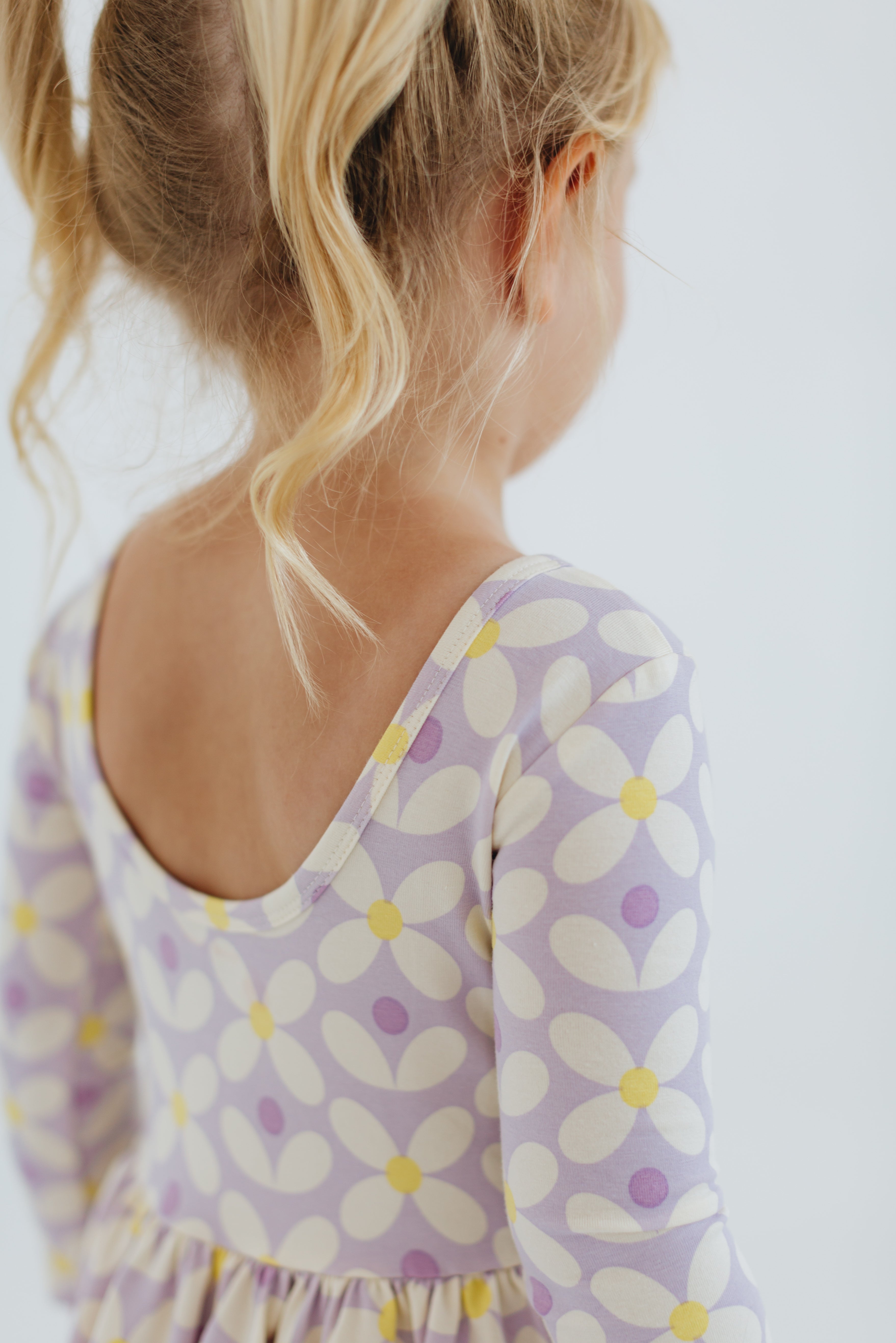 3/4 Sleeve Twirl Dress in Pale Purple Petals