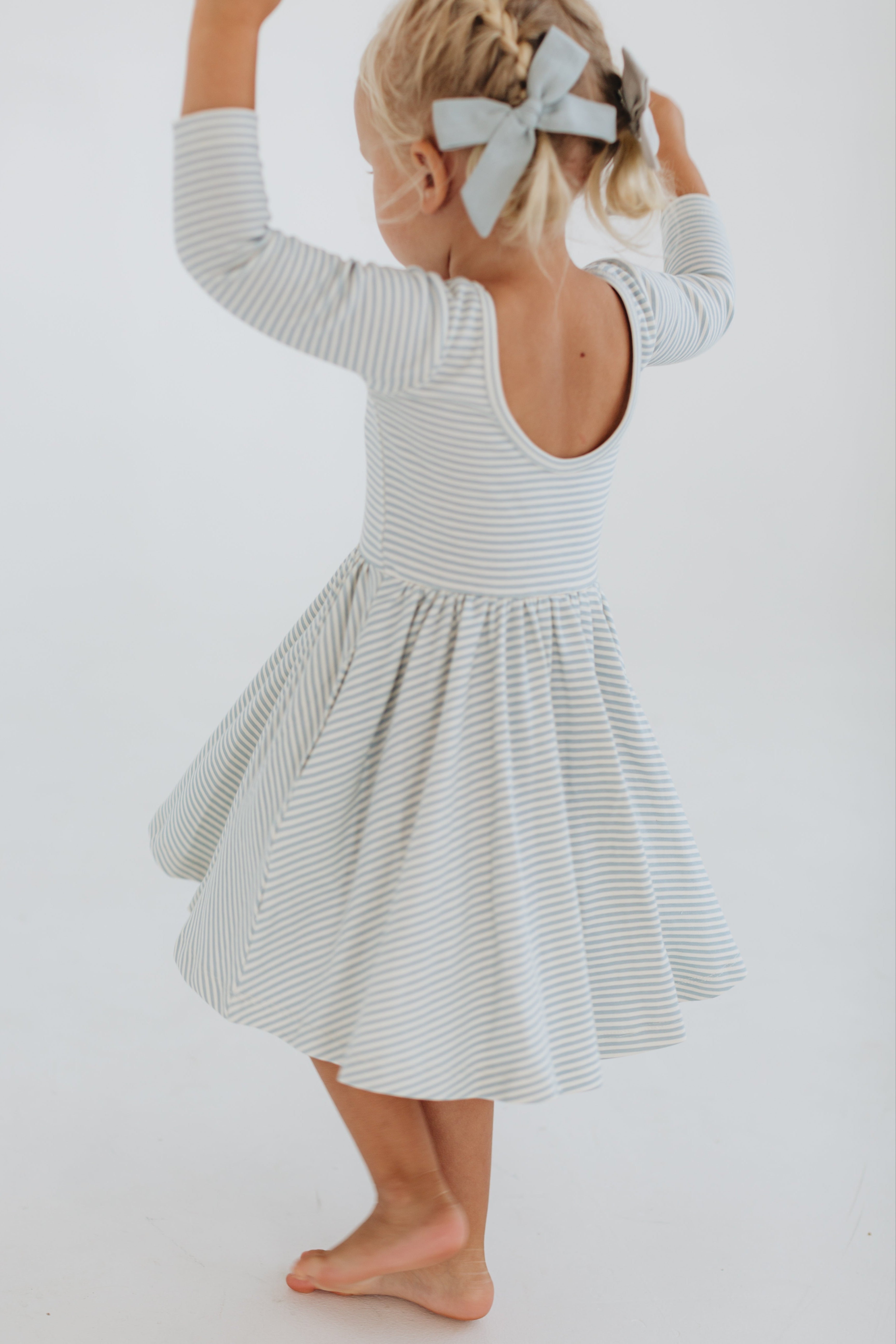 3/4 Sleeve Twirl Dress in Blue French Stripes