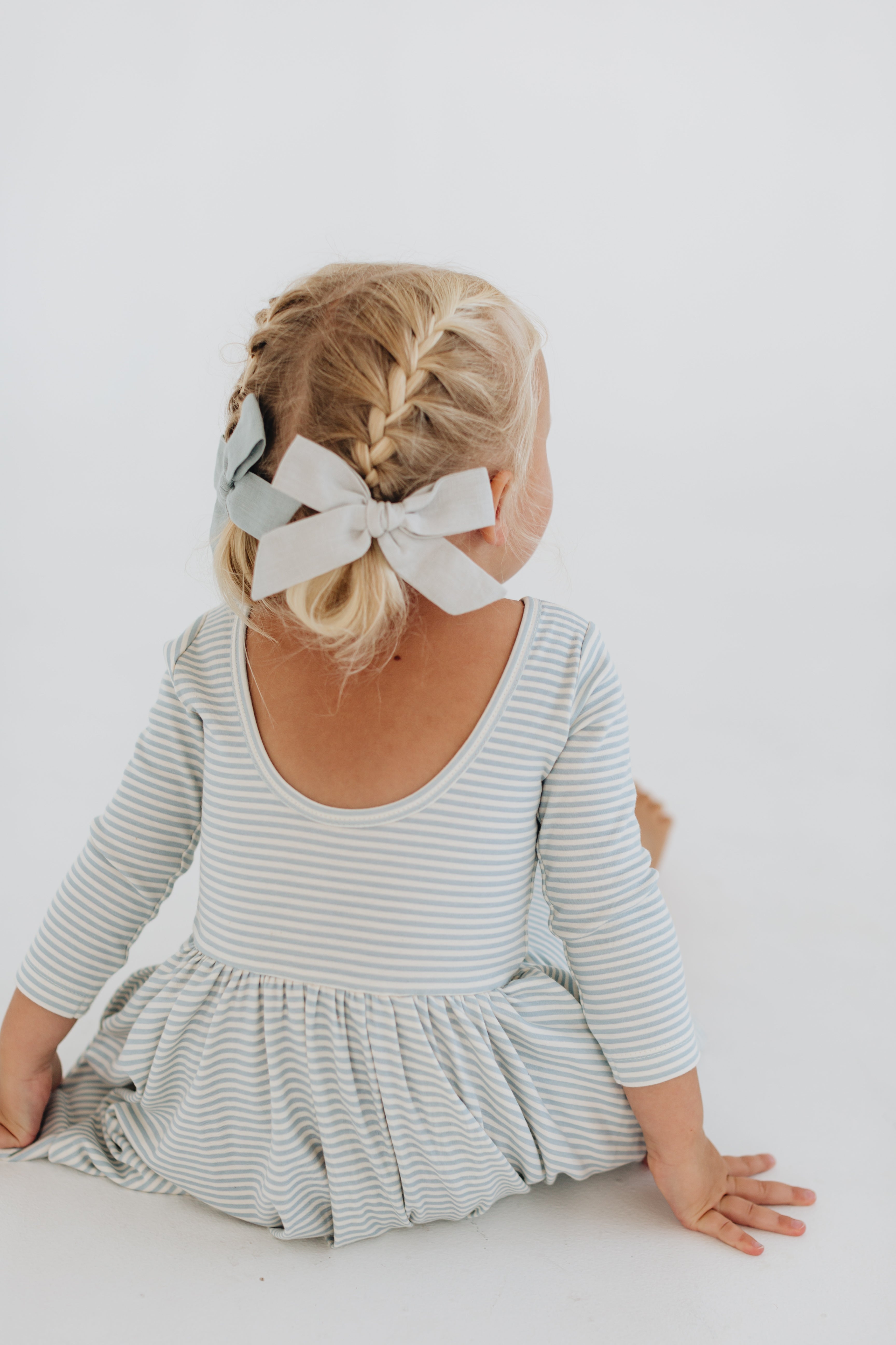 3/4 Sleeve Twirl Dress in Blue French Stripes