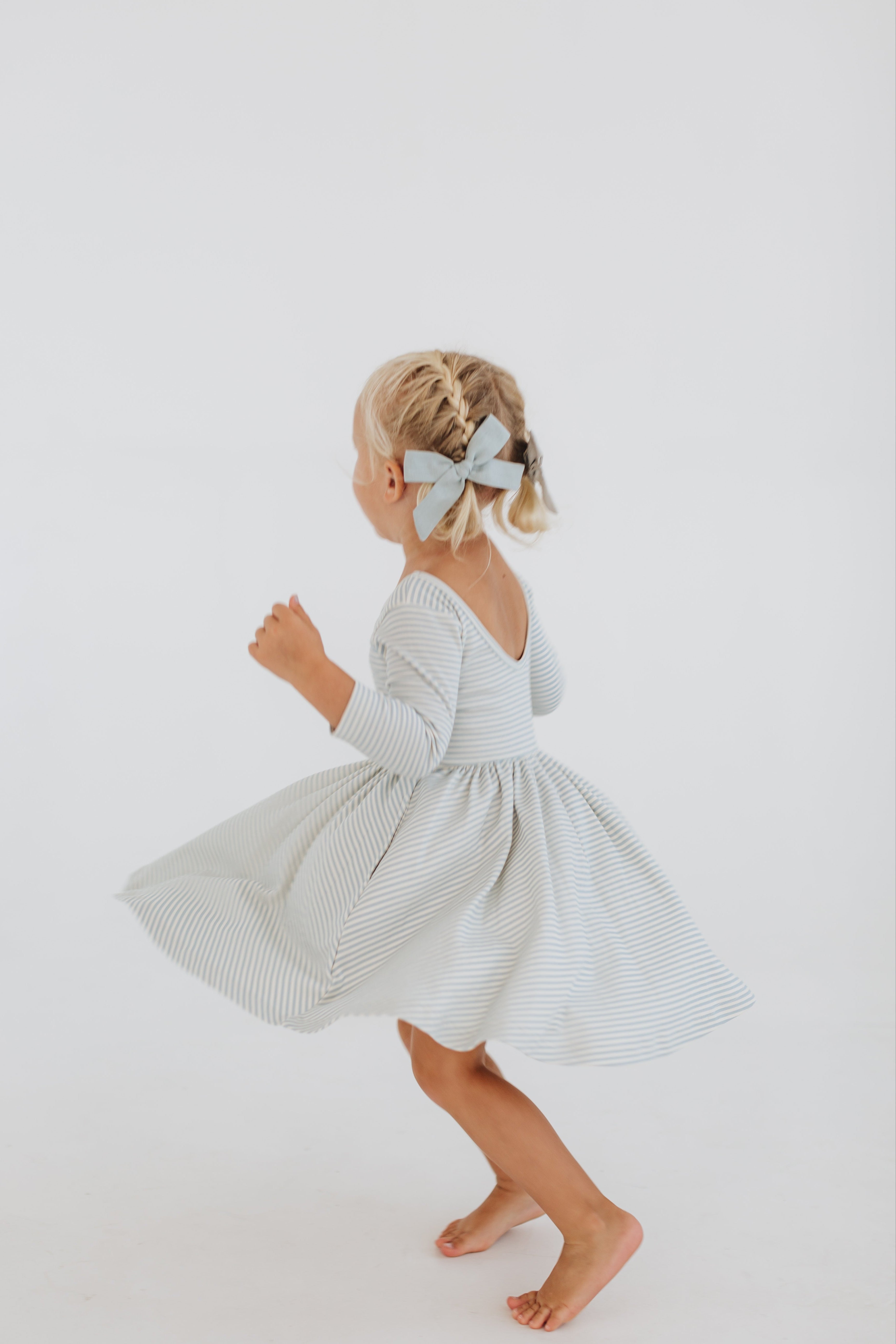 3/4 Sleeve Twirl Dress in Blue French Stripes