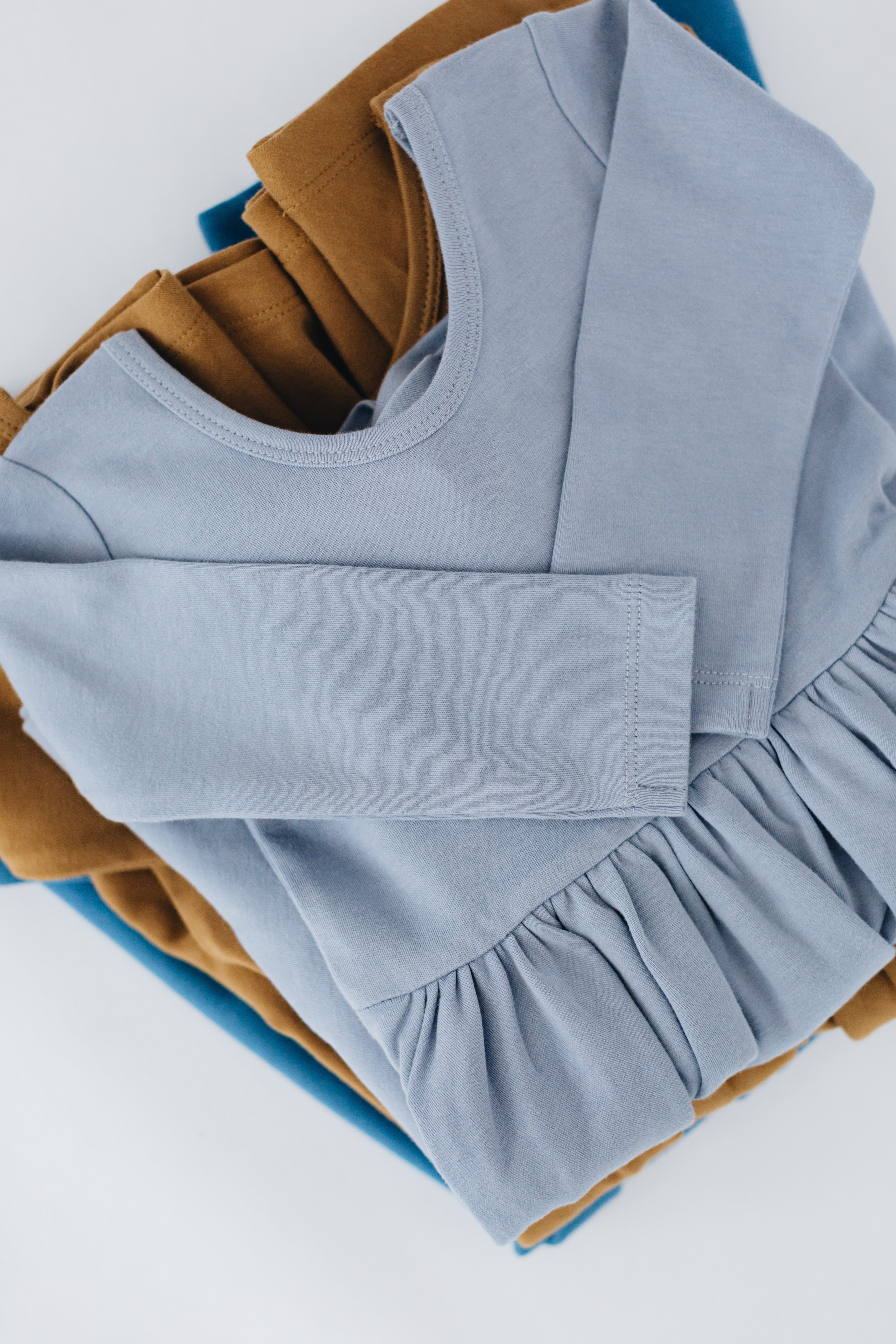 3/4 Sleeve Twirl Dress in Dusty Blue